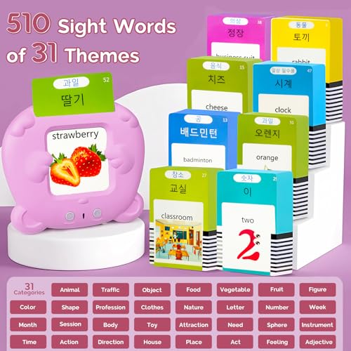 English Talking Flash Cards Bilingual for Kids - Korean, Pink - color: Korean, size: Pink