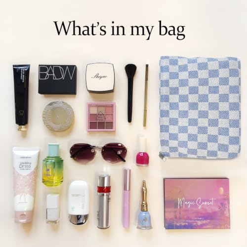 STARDW Checkered Makeup Bag Cosmetic Travel Bag, Toiletry Bag for Women - color: Checkerboard Blue