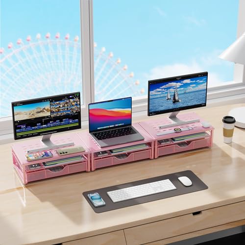 gianotter Computer Monitor Stand Riser with Drawer - color: Pink, size: 14.1L x 9.64W x 5.9H Inch