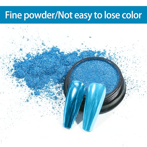 Artdone Chrome Nail Powder, Azure Iridescent Aurora Powder Metallic Mirror Effect Pigment Pearlescent Mermaid Pigment Pearl Glitter Dust Kit, Nail Art Decoration, Resin Craft - color: 1 Jar - Azure
