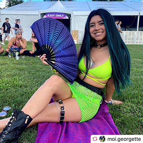 OMyTea Rave Clack Hand Fan for Men/Women - Large Chinese Japanese Bamboo Folding Handheld Fan - for EDM, Music Festival, Club, Event, Party, Dance, Performance, Decoration, Gift (Illusion Trippy) - color: Illusion Trippy