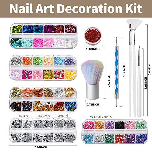FANDAMEI Nail Art Brushes Kit, Nail Design Tools Set with Dotting Tools, Fine Nail Glitter Butterfly, Glitter Sequins, Foil Flakes, Nail Rhinestones, Dust Brush - color: C-White