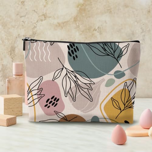 Boho Makeup Bag, Abstract Geometric Leaf Makeup Organizer Cosmetic Bags - color: BohoLeaf01