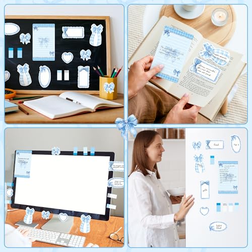 Xqumoi Coquette Blue Bow Sticky Notes Set - I’m Just A Girl Self-Stick Note Pads Bowknot Notepads Writing Memo Pad Page Marker Bookmarker Preppy Girly Stuff Back to School Office Supplies Gift - color: 1pack-blue Bow