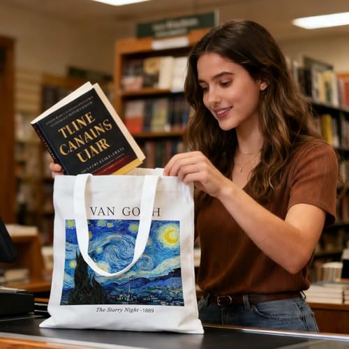 Art Canvas Tote Bag,Art Lovers Gifts,Aesthetic Tote Bag for Women. - color: White - Van Gogh 02