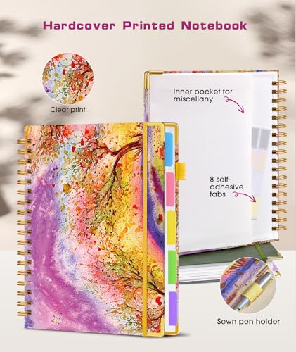 Hardcover Spiral Notebook journal with Removable Dividers Tabs, 300 Pages 5 Subject Notebook College Ruled, 100GMS Notebooks for Work School Note taking,Lined Journal for Women,Autumn Tree - color: Autumn Tree, size: 8"x10"
