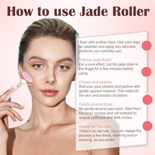 CUBACO Spa Headband and Wristband Set for Women with Ice Jade Roller and Gua Sha, Skin Care Set Tools Puffy Makeup Headband Teen Girl Gifts Trendy Stuff Hair Accessories for Women - color: Pink