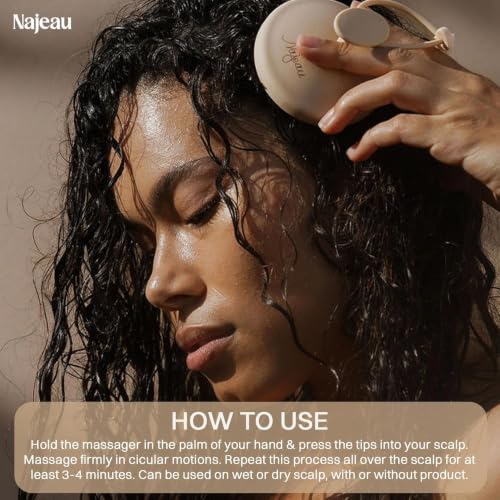 NAJEAU Handheld Scalp Stimulating Massager - Increases Scalp Circulation to Encourage Hair Growth, Enhances Product Absorption, Boosts Scalp Health, Exfoliates, Use Wet or Dry