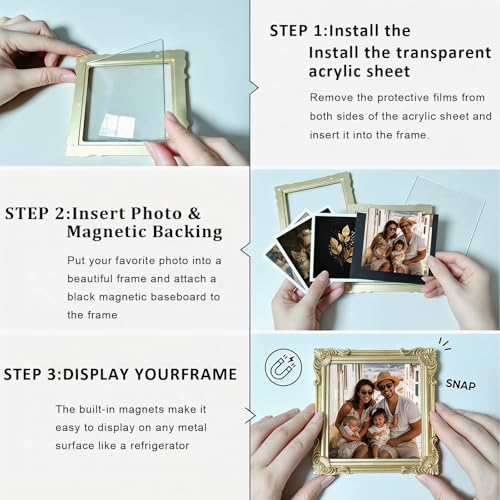 Magnetic Picture Frames for Refrigerator, Mini Gold Frames Set of 2 - color: Golden F