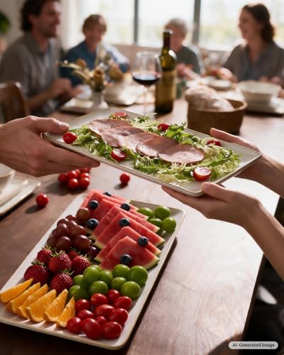 Famiware Serving Platters Set of 3 Sizes - Rectangular, Vanilla White - color: Vanilla White