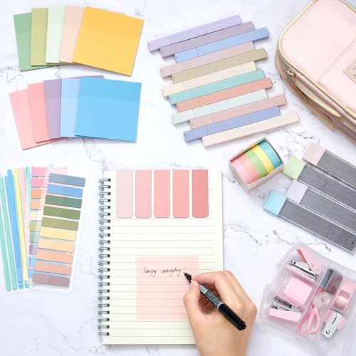 Sinload 60 Pcs Aesthetic Book Annotation Kit School Supplies Cute Pencil Case Mini Stapler Set 12 Highlighter 5 Gel Pen 6 Pencil 5 Magnetic Bookmark 1220 Sticky Note Student Stationary(Pink) - color: Pink