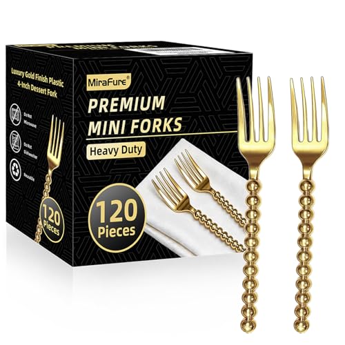 Premium Gold Mini Dessert Forks - 120-Piece with Beaded Handle, 4.4 Inch - color: 120pcs Gold Forks