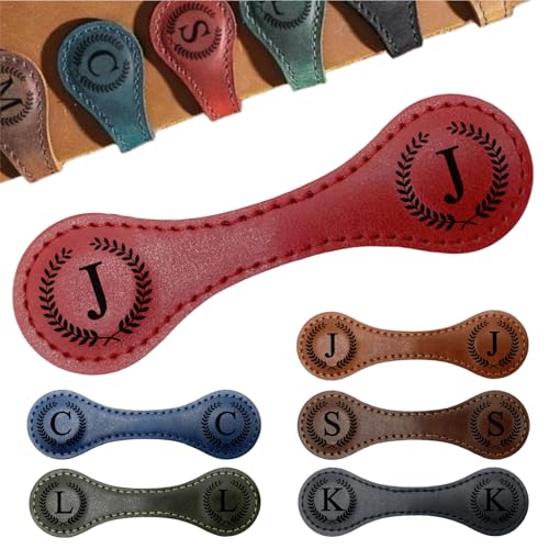 MOTEERLLU Personalized Magnetic Leather Bookmark,Initial,Red-J - style: Red-J