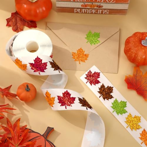 Glitter Maple Leaf Stickers Roll, Autumn Self Adhesive Decorative Labels - style: Maple Leaf