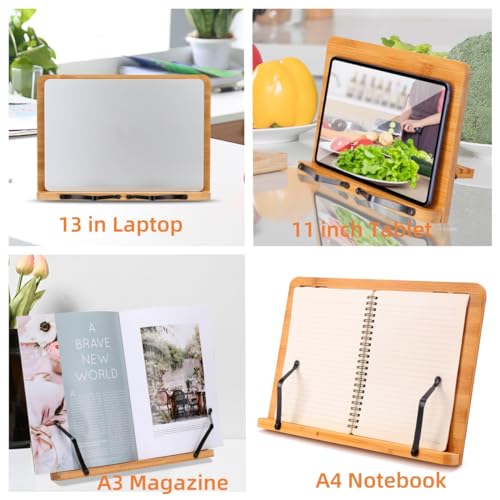 MEGREZ Foldable Bamboo Book Stand Adjustable Cookbook Reading Holder - color: Butterflies