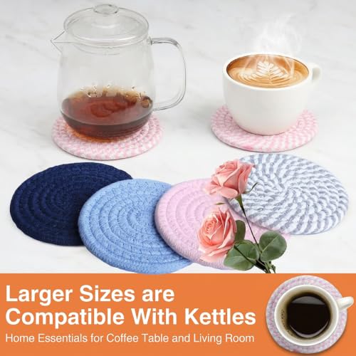 Cotton Coaster Set, Blush Pink 4.8'' Large Drink Coasters, Woven Coasters Absorbent, Dining Table Decor, Protects Tables and Easy to Clean.(2PACK) - - color: Blush Pink