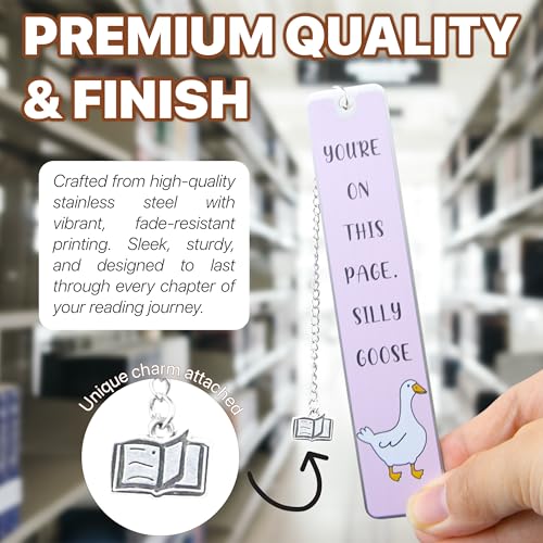 Silly Goose Bookmark, Cute Funny Bookmarks for Women Metal Book Mark Pink Bookworm Bookmark Bookish Accessories Cool Gifts for Book Lovers Reading Club Christmas Birthday Present (Blush Pink) - color: Blush Pink