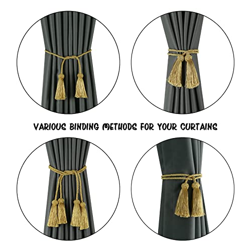 BEL AVENIR 2 Pack Handmade Rope Tassel Curtain Tiebacks - color: Gold, size: 2 Pack