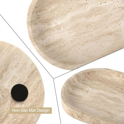 Koville Natural Marble Tray for Bathroom Counter, 10" x 5" Travertine Marble Storage Trays for Perfume, Cosmetics, Jewelry, Vanity Tray Stone Trays for Home, Decorative Tray for Dresser Organizer - color: Travertine