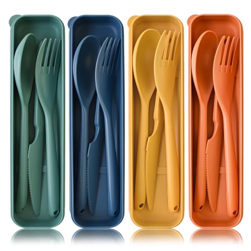 Zoyiancy 4 Sets Large Utensils Set with Case, Reusable Travel Cutlery Set - color: Large, 4 Colors