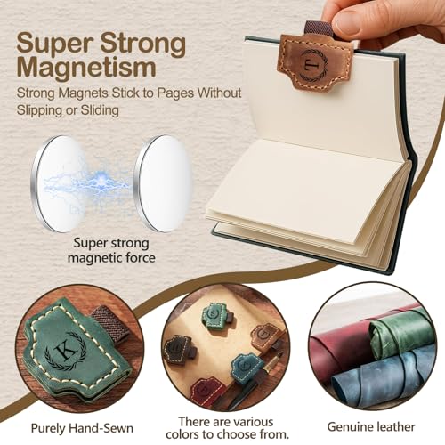 Artlaza Personalized Magnetic Leather Bookmark with Pen Holder - 26 Letters Custom Book Mark with Name Initial Engraved Book Marker for Readers, Book Lovers, Travelers - Gift for Women & Men(Blue，C - color: Blue, size: C