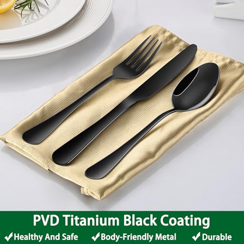 DEHOV 16-Piece 7.3 Inches Black Stainless Steel Dinner Spoons,Durable Soup Spoons,Black Table Spoon,Silverware Spoon - size: 16-Piece(Black)