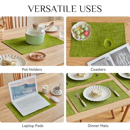 Softalker Faux Linen Cloth Placemats Set of 4-12 x 18 Inch, Lime Green - color: Lime Green, size: 4pc