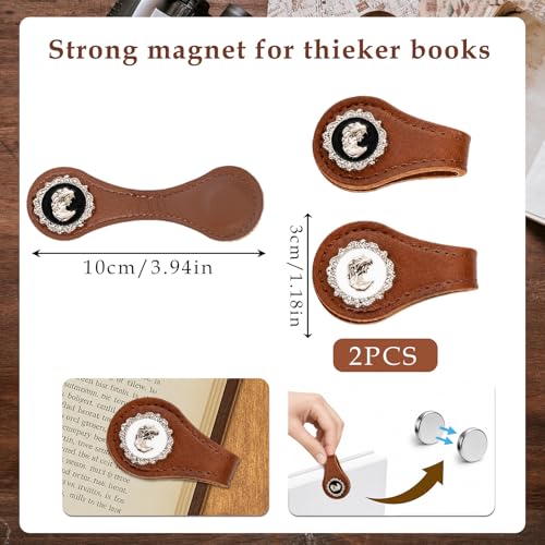 Vintage Magnetic Leather Bookmark - 2 Pcs Sun Moon Book Mark Gifts PU Magnet Page Markers Clips Accessories for Reading Women Lovers Readers Student Teacher Birthday School Office Supplies - style: Sun Moon