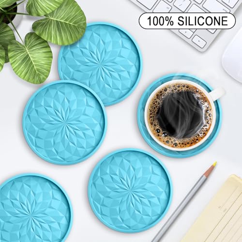 ME.FAN Silicone Coasters with Holder,[6 Pack] Drinking Coasters - Cup Mat for Hot or Cold Drinks, Thickened, Non-Slip, Non-stick,Deep Tray Sky Blue - color: Sky Blue