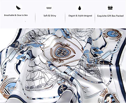 ANDANTINO 100% Mulberry Silk Scarf -21” Square Neckerchief with Gift Packed - color: Blue& White