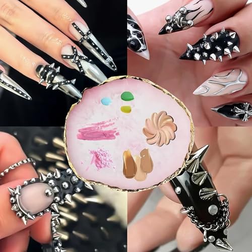 23 Piece Nail Art Tools Set Resin Nail Art Palette Nail Art Brush 2-way Acrylic Silicone Engraving Pen Dotting Pen Tools DIY Home Salon Makeup Display Board Nail Art Kit (pink) - color: pink