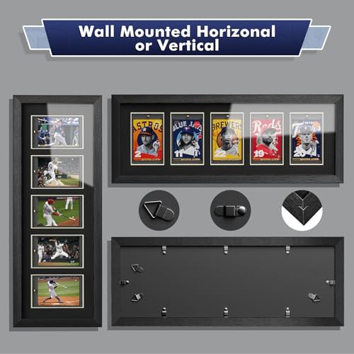 Trading Card Display Case, 5 Standard Baseball Card Display Frame - size: 5 Card-Black