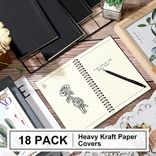 Yahenda 18 Pcs Spiral Notebooks, 1 Subject, Wide Ruled, Black Color - color: Black
