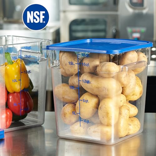 CURTA 4 Pack Food Storage Containers with Blue Lids - NSF Listed Commercial Grade in 18.0 Qt - Square, Clear, Polycarbonate - color: 18.0 Qt 4-Pack(Blue Lids)