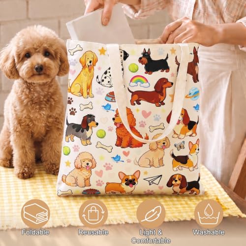 Canvas Tote Bag,Aesthetic Tote Bag,Cute Totebag with Buckle & Pocket,Reusable Canvas Bags,Cat Dogs Gifts for Grocery - color: Dog