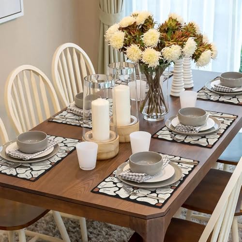 Boho Floral Placemats, Vintage Linen Place Mat Set of 4, Washable Non-Slip Heat-Resistant Farmhouse Abstract Table Mats, Wildflower Spring Summer Dining Mat for Party Kitchen Dining Decoration - color: Black Flower