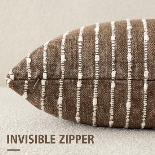 Foindtower Boho Striped Boucle Lumbar Throw Pillow Covers 12x20 Inch Brown - color: Brown, size: 20" x 12" (Pack of 2)