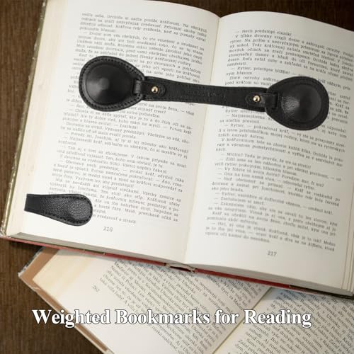 Leather Weighted Bookmarks Page Holder for Women Men, Magnetic Bookmarks for Reading, Book Accessories Gift for Book Lovers Teachers Writers Authors Poets (Black) - color: Bm11+bph03-black