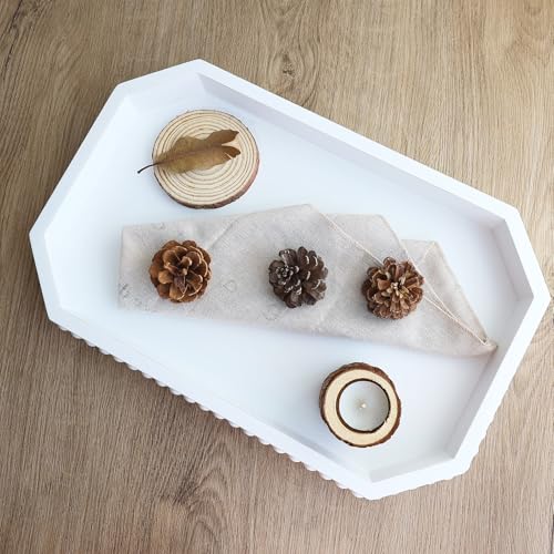 Hrastany White Wood Serving Tray with Beads, Farmhouse Decorative Tray for Table Centerpiece, Christmas Wedding Halloween Home Decor - color: White-c8, size: 15.7" x 10.2" x 1.6"