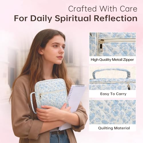 Bible Cover Case for Women Large Bible Cover Bag Quilted Bible Carrying Case for Girls Bible Study Supplies Accessories Christian Gifts for Women (Small Blue Floral, Large) - color: Small Blue Floral