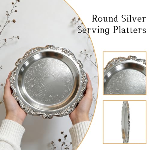 Round Silver Tray, Serving Platters, Vintage Metal Dessert Snack Platter, Decorative for Coffee Table, Fruits Party Displays,7.9 Inch, 2Pack - color: Silver, size: 7.9 inch
