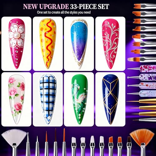 Artdone 34pcs Nail Art Brushes, Nail Art Tool Set, Dotting Tools - color: 34Pcs Set