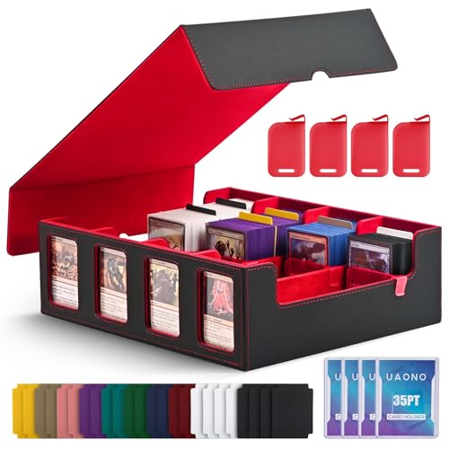 UAONO 4-Row 3000+ Trading Card Storage Box with Commander Display - color: Black&Red, size: 4-row