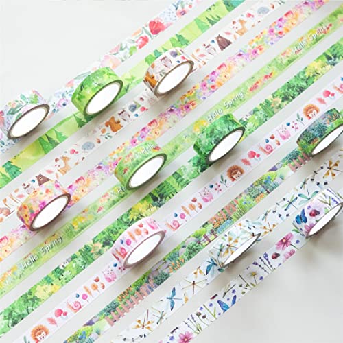 YUBBAEX 10 Rolls Four Seasons Washi Tape Set Green Grass Flowers Masking Decorative Tapes (Spring) - color: Spring