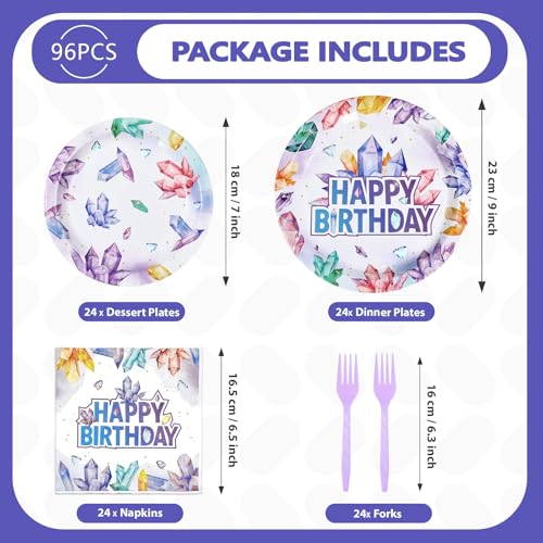 96Pcs Geology Crystal Theme Party Decorations, Serves 24 - style: Amethyst Birthday