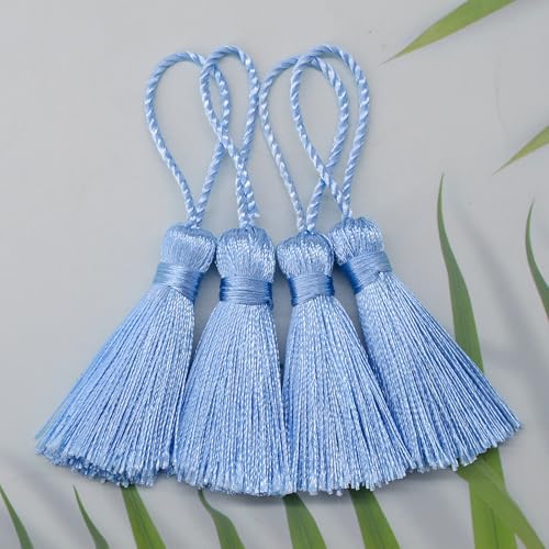 20Pcs 4.3 Inch Silky Mini Craft Tassels for Earrings, Souvenir(Sky Blue) - color: Sky Blue