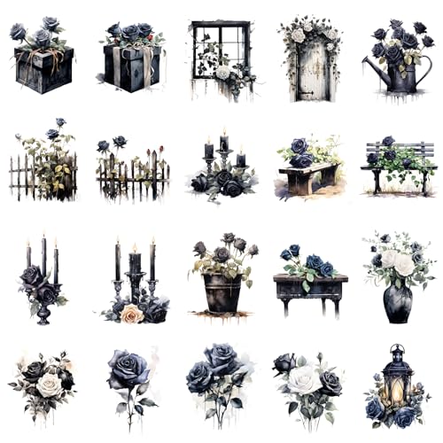 Dark Aesthetic Stickers 80 Pcs, Black Rose Stickers Goth Style Scrapbook Supplies, Water Bottle Vinyl Waterproof Sticker for Bullet Journal Laptop Skateboard Computer Guitar - style: Antique