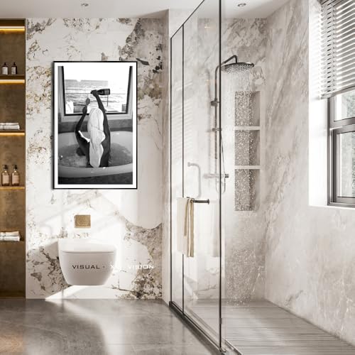 Trendy Black and White Poster Funny Woman Drinking Wine in Bathtub Wall Art Funky Girl Room Decor Fashion Vintage Bar Cart Canvas Prints for Dorm Bathroom Apartment Aesthetic 20x30in Metal Black Frame - color: Black Frame 4, size: 30"L x 20"W