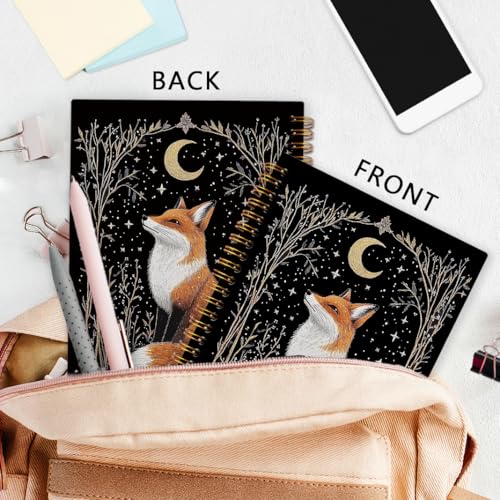 nvucamd Gothic Moonlit Fox Spiral Notebook, Vintage Celestial Moon Fox Journal Notebook, Witchy Cottagecore Botanical Journaling Notebooks for Women Men, Retro Animal Gifts Office Supplies, 5.5x8.3In - color: fox