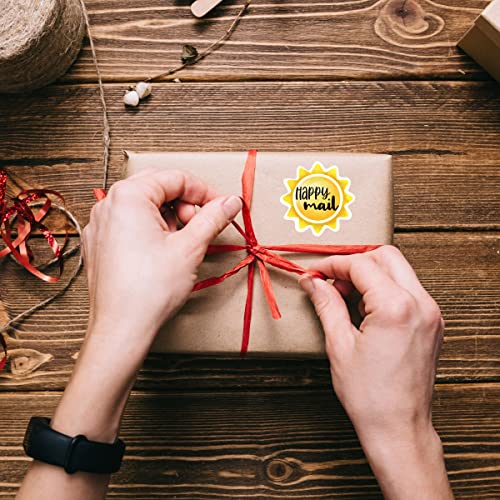 Happy Mail Stickers Roll 500 Labels Per,Cute Sun Mailing Stickers for Small Business Envelopes Shipping Package Packing - color: Happy Mail Sun